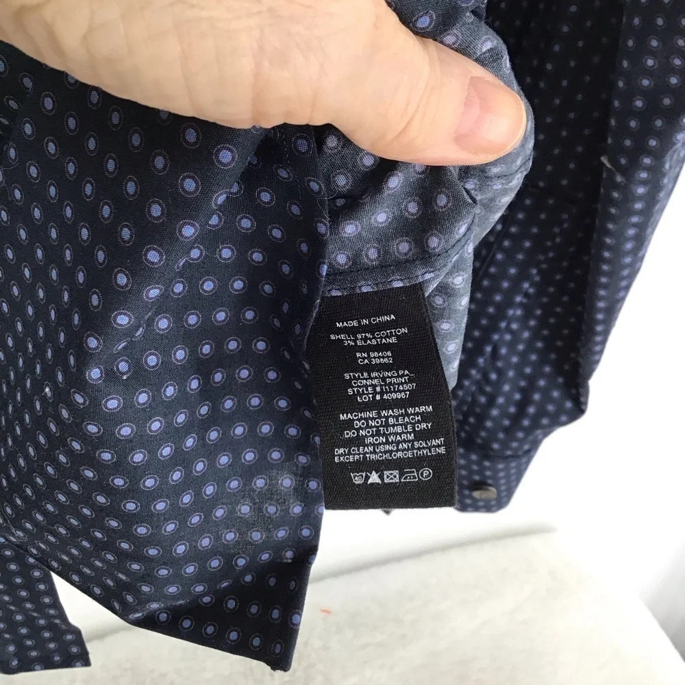 Theory Men’s Classic Casual Long sleeve Button-Down Shirt Polka Dot Navy Size S - Picture 7 of 7